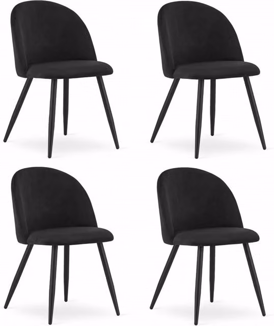 Valora Bello Chair Black Velvet Metal Legs Set di 4