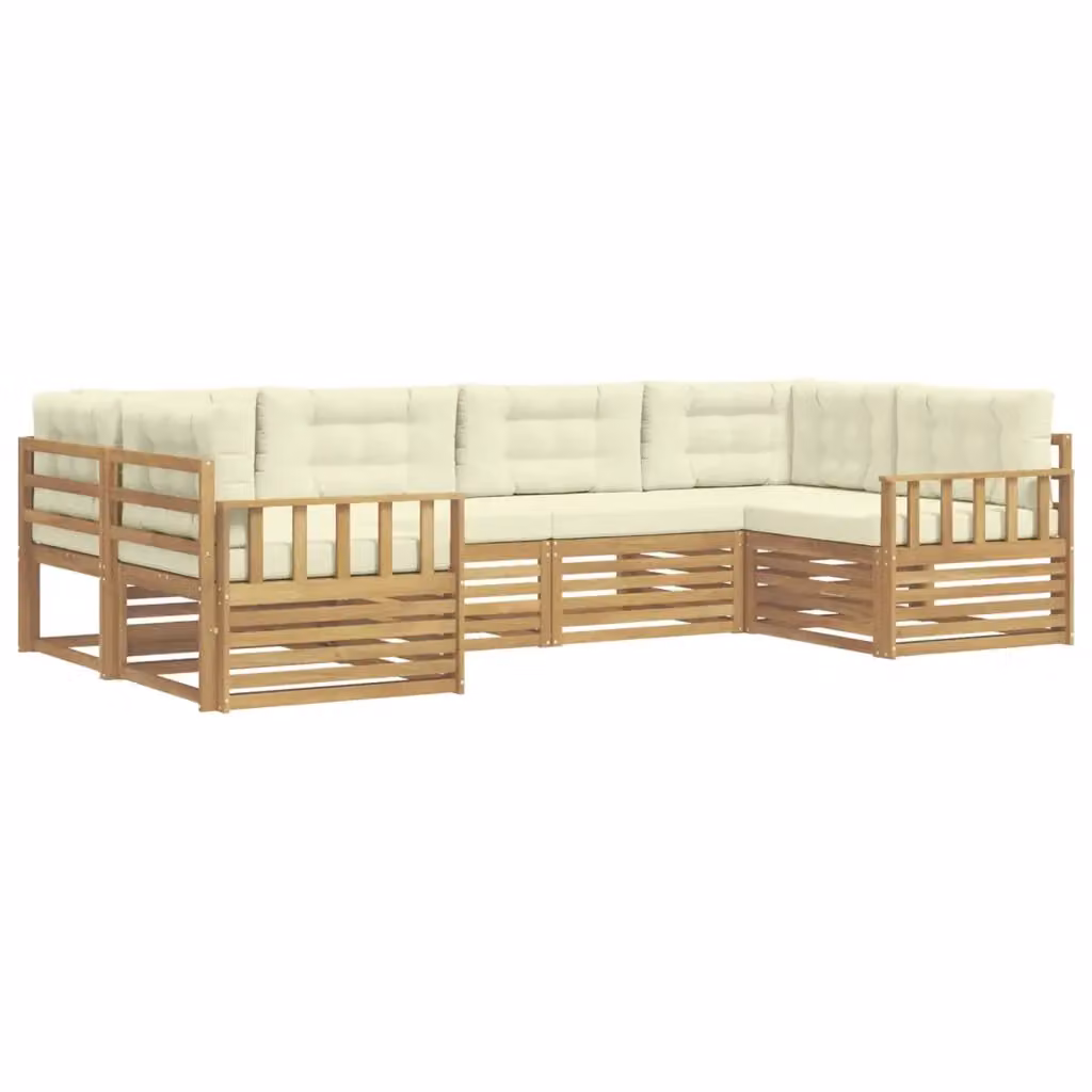 Set di divani da esterno a L vidaXL in legno di acacia con cuscini, Bianco e Beige – 2