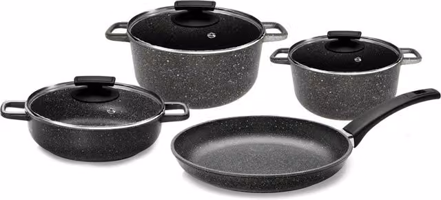 Batteria di Pentole 7 Pezzi in Alluminio Pressofuso Antiaderente Olympia Hard Cook Big