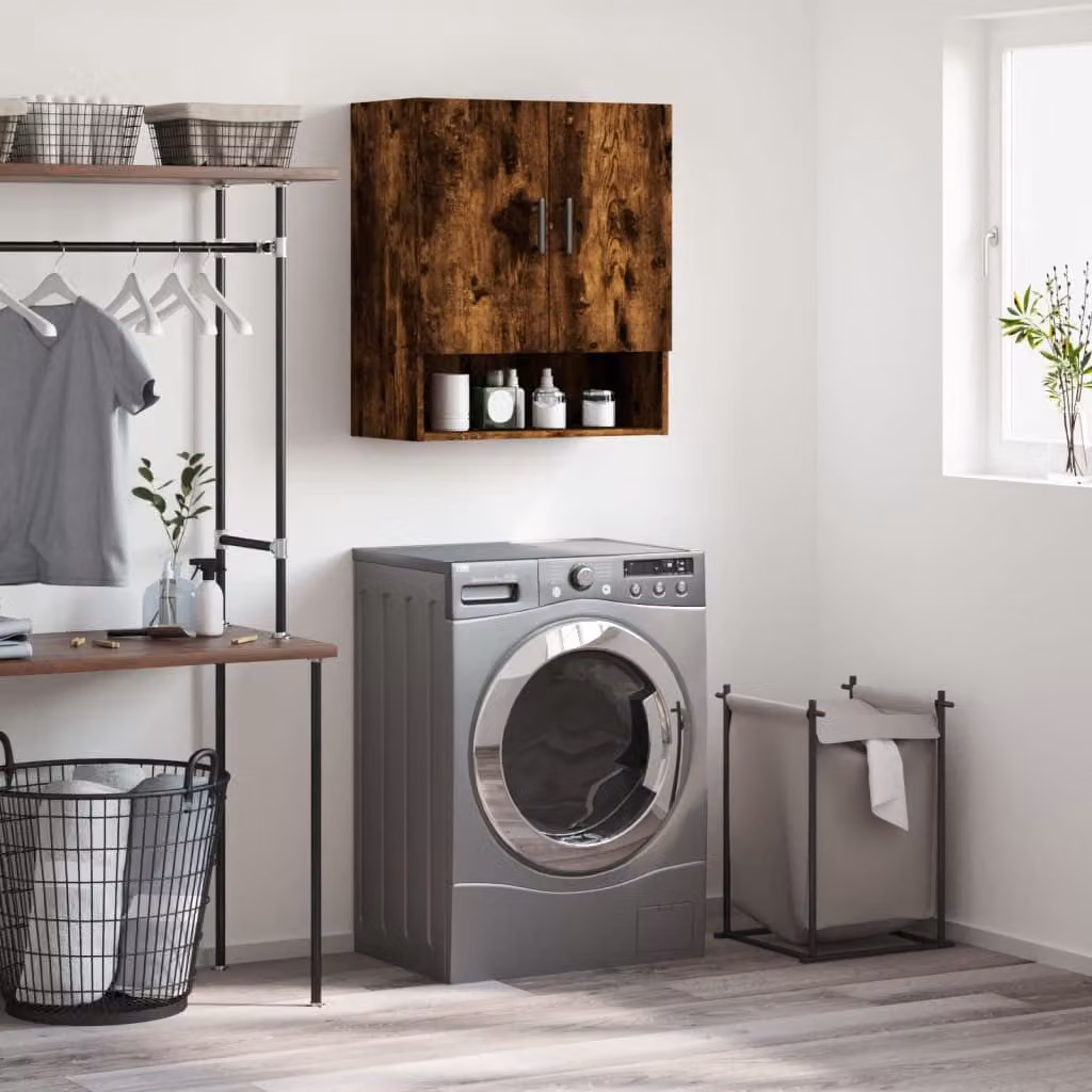 Armadietto a muro vidaXL in legno Rovere Fumo con ante a battente e ripiani interni, L 60 cm x P 31 cm x H 70 cm
