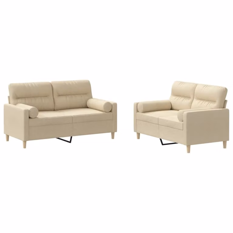 Set Divani 2 pz con Cuscini Crema in Tessuto