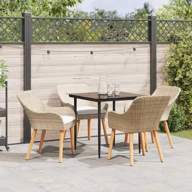 Set da Pranzo per Giardino 5 pz Beige polyrattan 3261692
