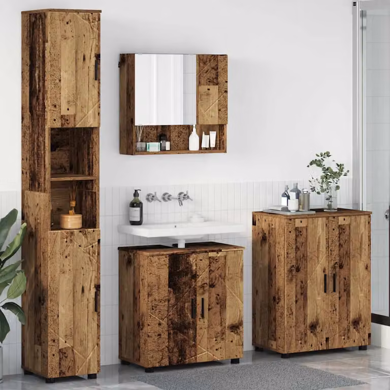 Set di mobili per il bagno moderno vidaXL in legno e metallo marrone, composto da 4 pezzi: L/P/H: 61 x 35 x 64 cm