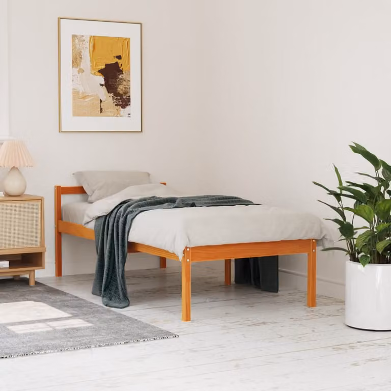 Letto per anziani vidaXL in legno massello di pino color marrone cera L: 195,5 cm, P: 80,5 cm, H: 70,5 cm