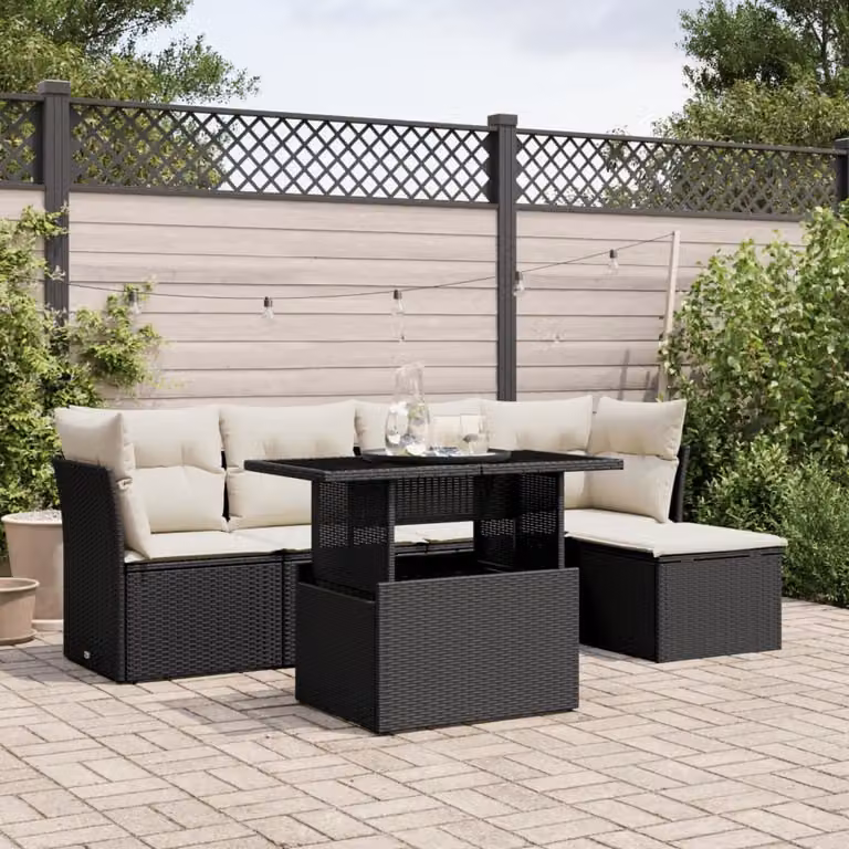 Maison Exclusive - Set Divano da Giardino 6 pz con Cuscini Nero in Polyrattan