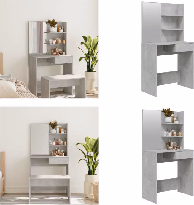vidaXL Tavolo da toilette con specchio grigio cemento 74,5x40x141 cm - Tavolo da toilette - Tavolo da trucco - Tavolo cosmetico - Tavolo da toilette