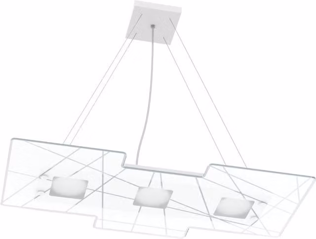 Lampadario Contemporaneo Focus Metallo Bianco Vetro 3 Luci Gx53