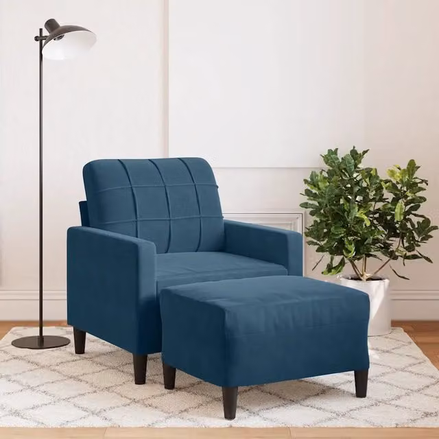 Divano Sedia-Poltrona con Poggiapiedi Blu 60 cm in Velluto 648986