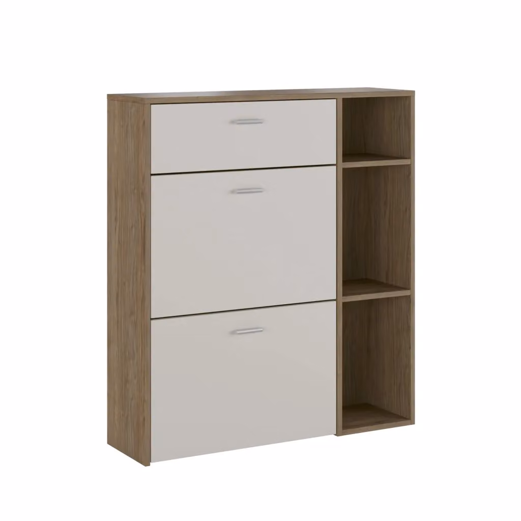 Scarpiera Moderna DMORA con Ante Basculanti e Ripiani Interni, Marrone e Beige, L: 90 cm, P: 26 cm, H: 102 cm – 2