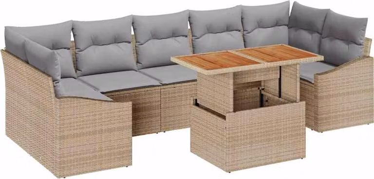 Set Divano da Giardino 8 pcs Beige e Grigio Chiaro
