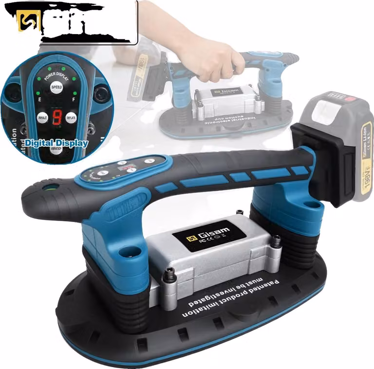 Utensile per la posa di piastrelle, capacità di assorbimento 500 kg, frequenza di vibrazione 100-24000 giri/min, ventosa 28 x 15 cm, 9 livelli di velocità, compatibile con punte a batteria da 18 V.