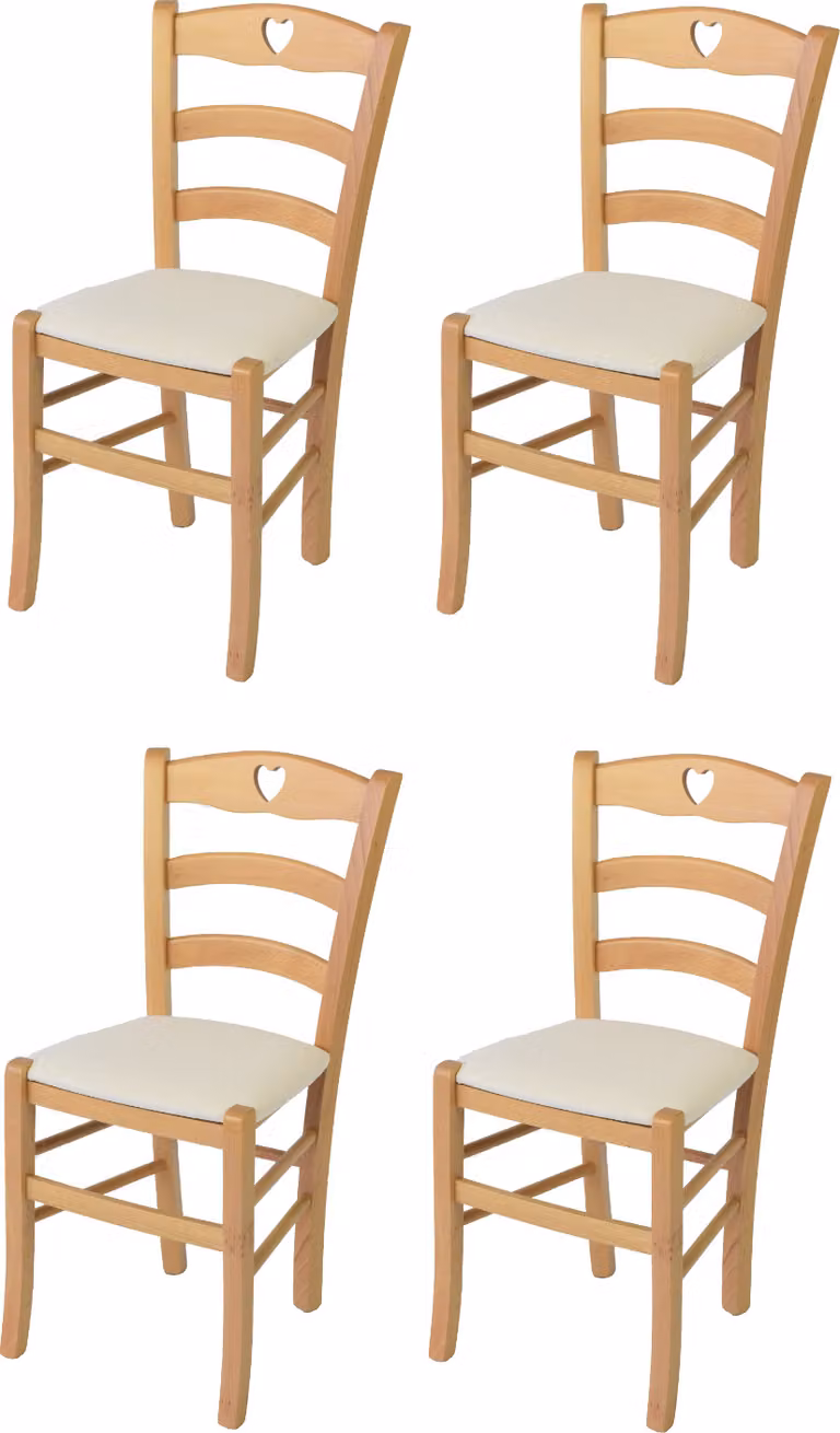 t m c s Tommychairs - Set di 4 sedie CUORE per cucina e sala da pranzo, Struttura robusta in legno di faggio laccato in colore naturale e sedile imbottito rivestito in tessuto in colore avorio