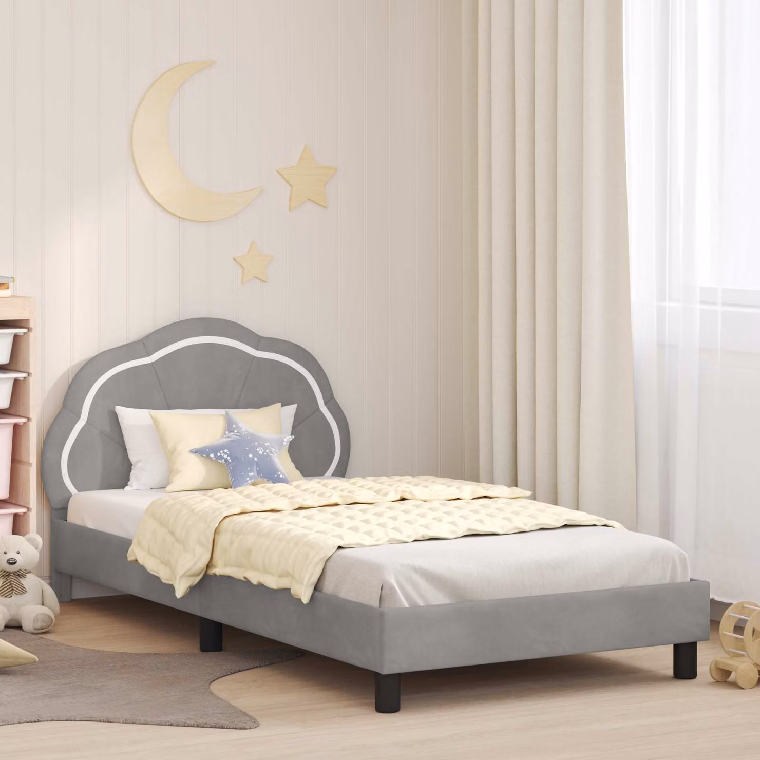 vidaXL Struttura letto per bambini moderna in tessuto grigio con testata imbottita L 80 cm x P 200 cm