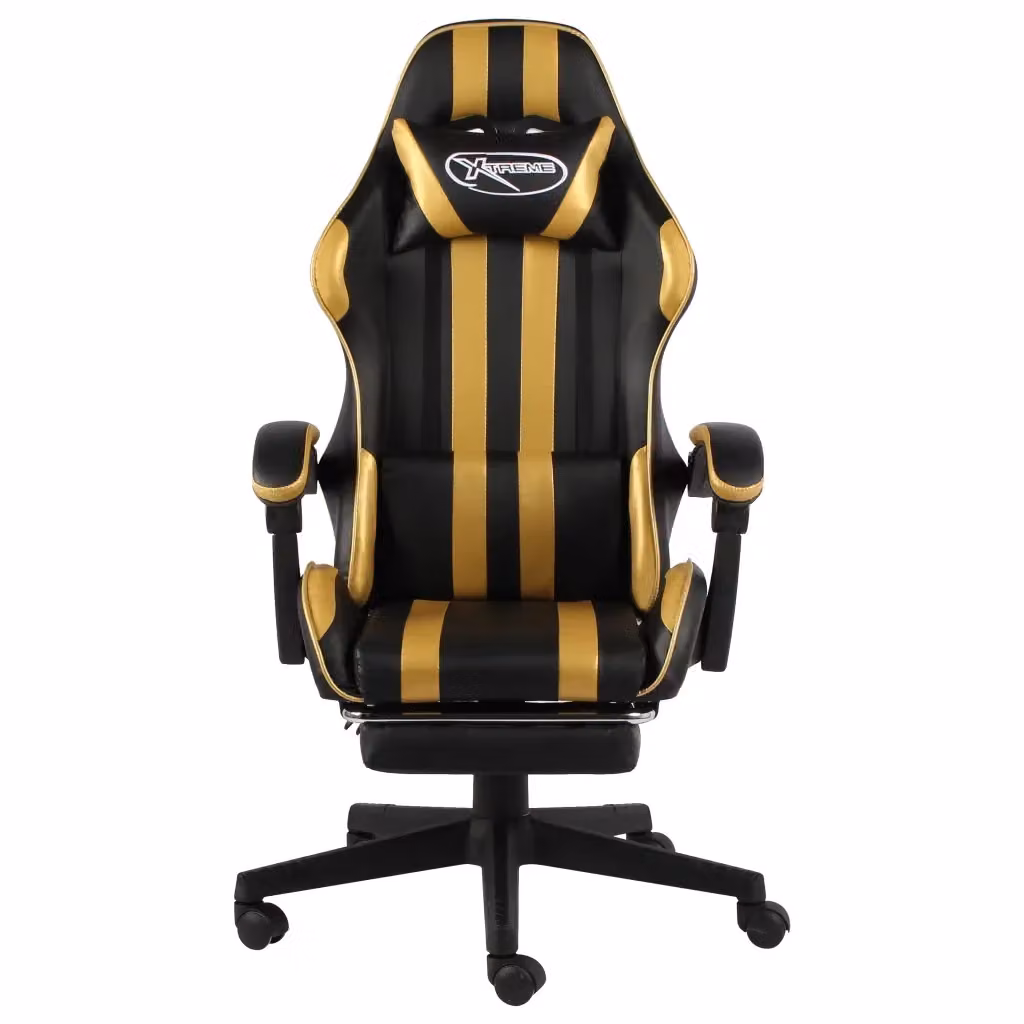 Sedia da Gaming e Ufficio con Poggiatesta e Poggiapiedi in Similpelle Nero e Oro – 2