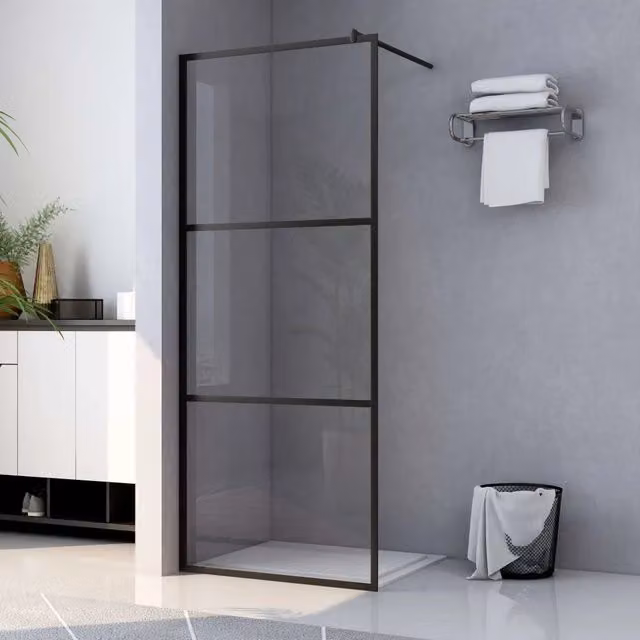 Parete Doccia Walk-in vidaXL in Vetro Trasparente con Profilo Nero L: 115 cm, H: 195 cm – 1