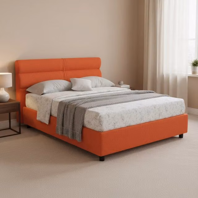 Letto Brivio DMORA con base contenitore lift up, moderno, arancione e nero, L/P: 120 x 200 cm