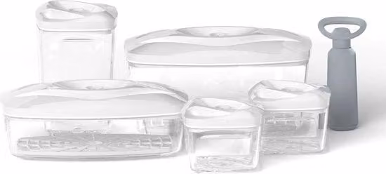 Set di 5 contenitori per la conservazione alimentare sottovuoto SeeYoo con pompa DAFI, bianco e trasparente in plastica
