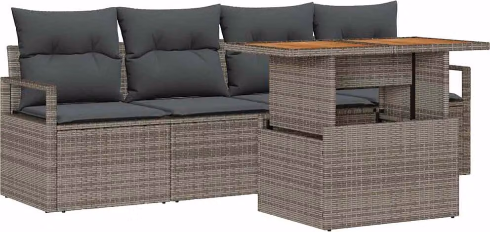 Set Divano da Giardino 5 pcs Grigio Poly Rattan