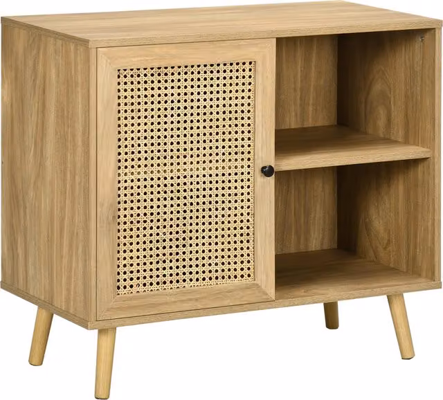 Credenza HOMCOM in rattan intrecciato e legno effetto mid-century, colore marrone, L 80 x P 39 x H 70 cm – 1