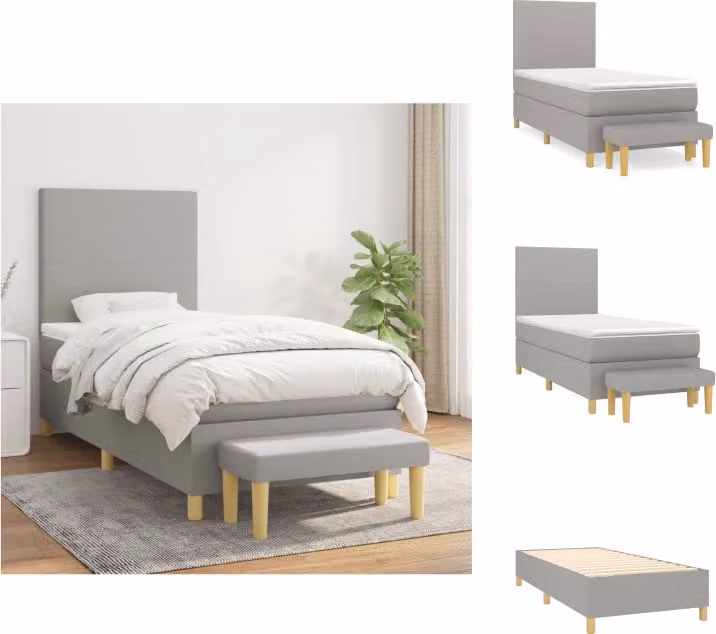 vidaXL Letto a molle con materasso grigio chiaro 90x190 cm in tessuto - Letti & strutture letto