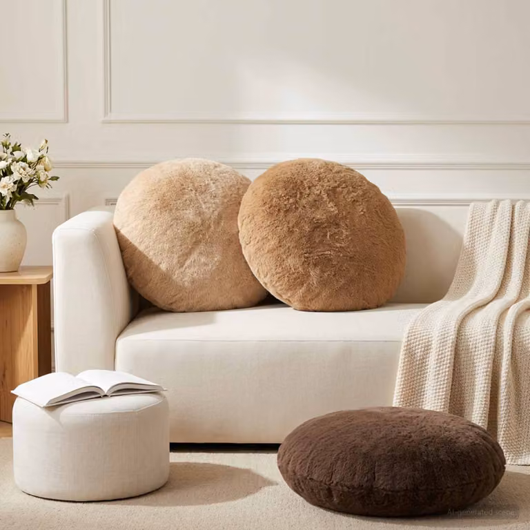 Set di 2 federe rotonde vidaXL HEERLEN color beige in finta pelliccia di coniglio, Ø 50 cm