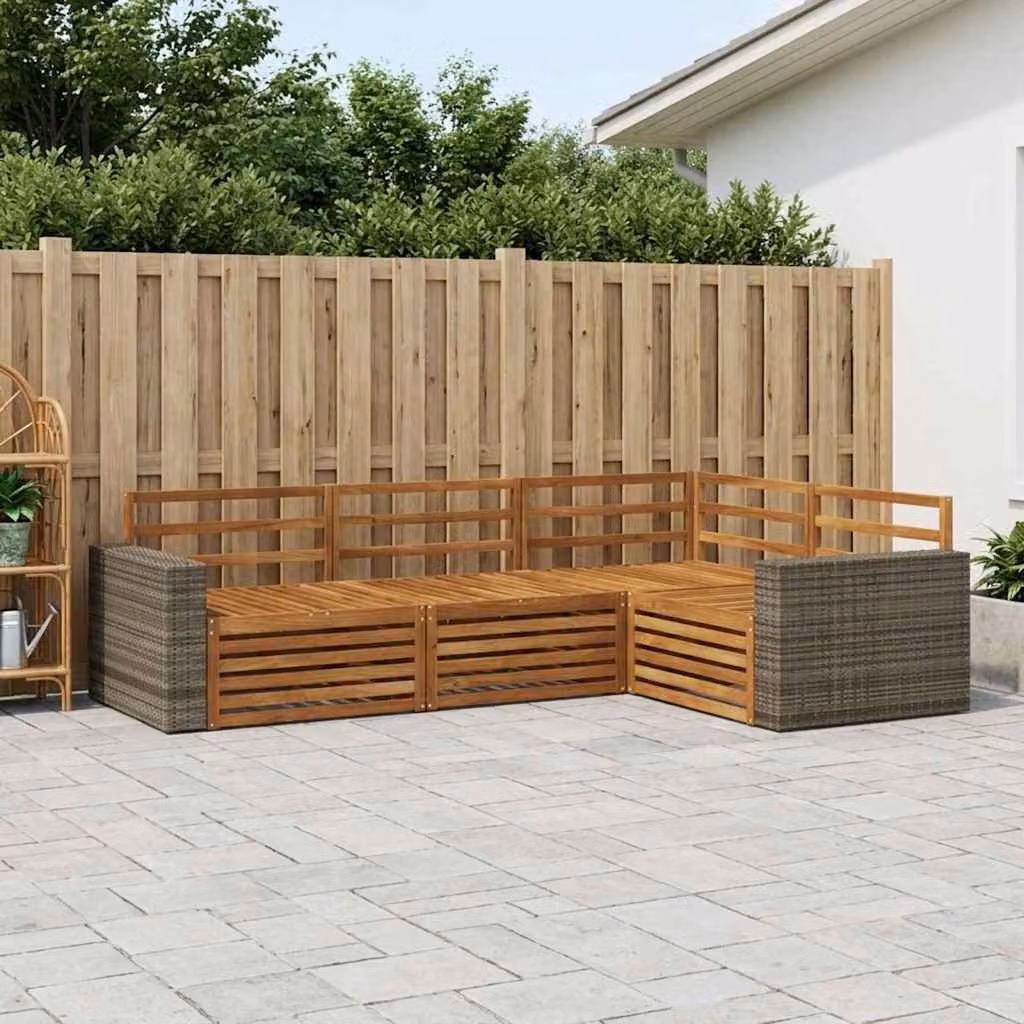 vidaXL Set di divani da esterno a L in legno di acacia massello marrone con cuscini inclusi