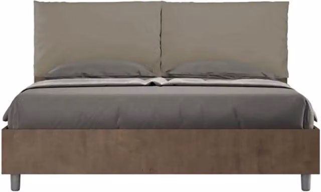 Letto matrimoniale con rete 160x190 Noce cuscini similpelle cappuccino Egos Antea
