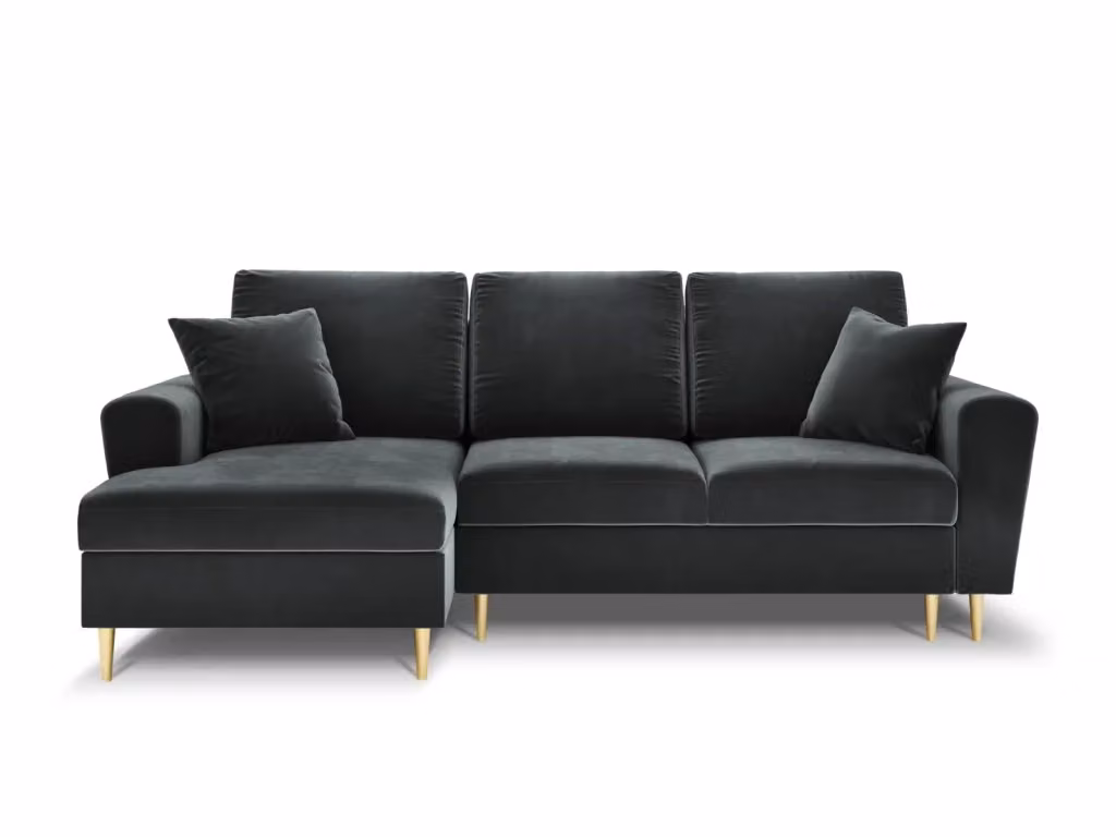 Divano angolare sinistro convertibile con contenitore Kyoto di Cosmopolitan Design in velluto grigio scuro, 4 posti, L: 241 cm, P: 114,6 cm, H: 88 cm – 2