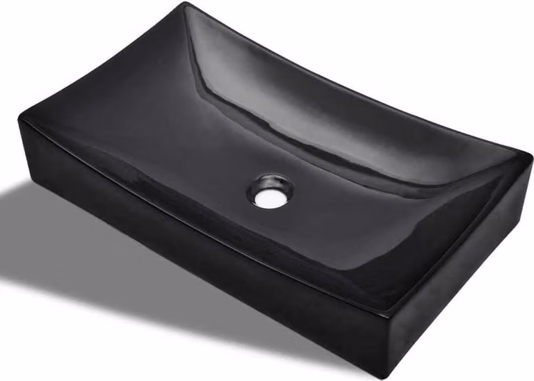 Lavandino da bagno in Vetroceramica nera rettangolare