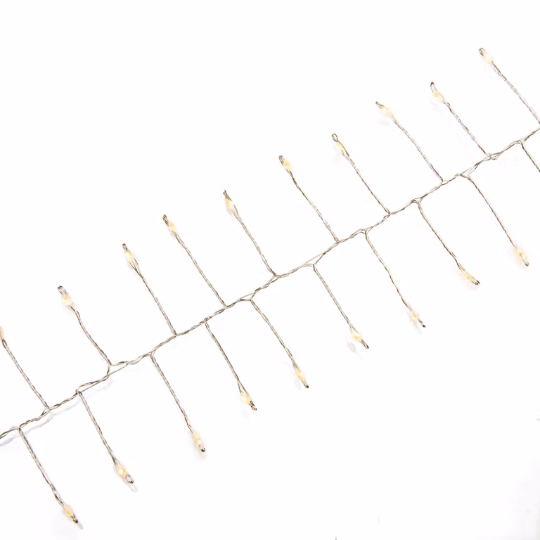Micro luci LED, "Firecracker", 200 diodi color ambra, 4,5 V, per interni, filo argentato