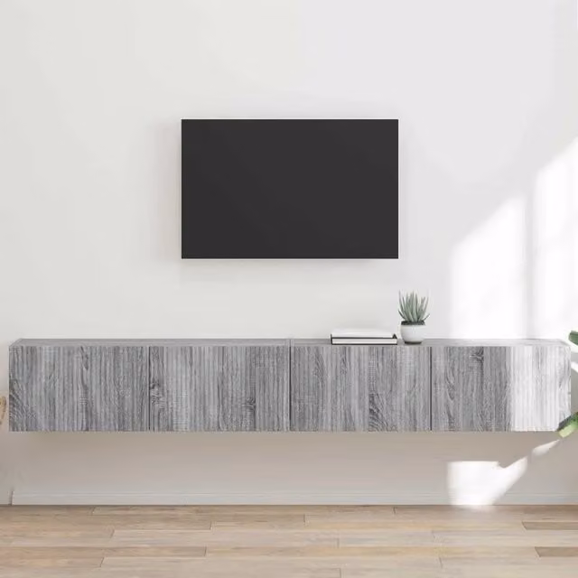 Set di 2 mobili TV da parete moderni vidaXL in legno MDF grigio – 1