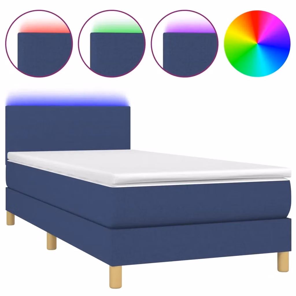 Letto a molle con materasso vidaXL in tessuto blu e bianco con illuminazione LED sottostante e porta USB, L/P: 100 x 200 cm – 2