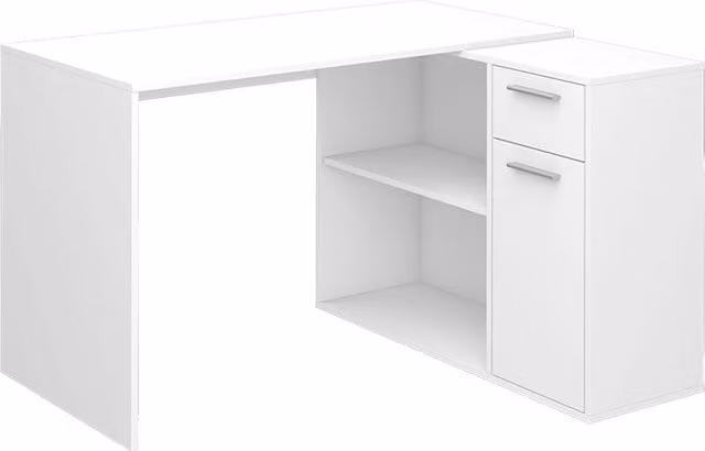 Scrivania angolare Robin Vicco bianca, design moderno per ufficio o camera da letto, L 120 cm x P 60 cm x H 75 cm
