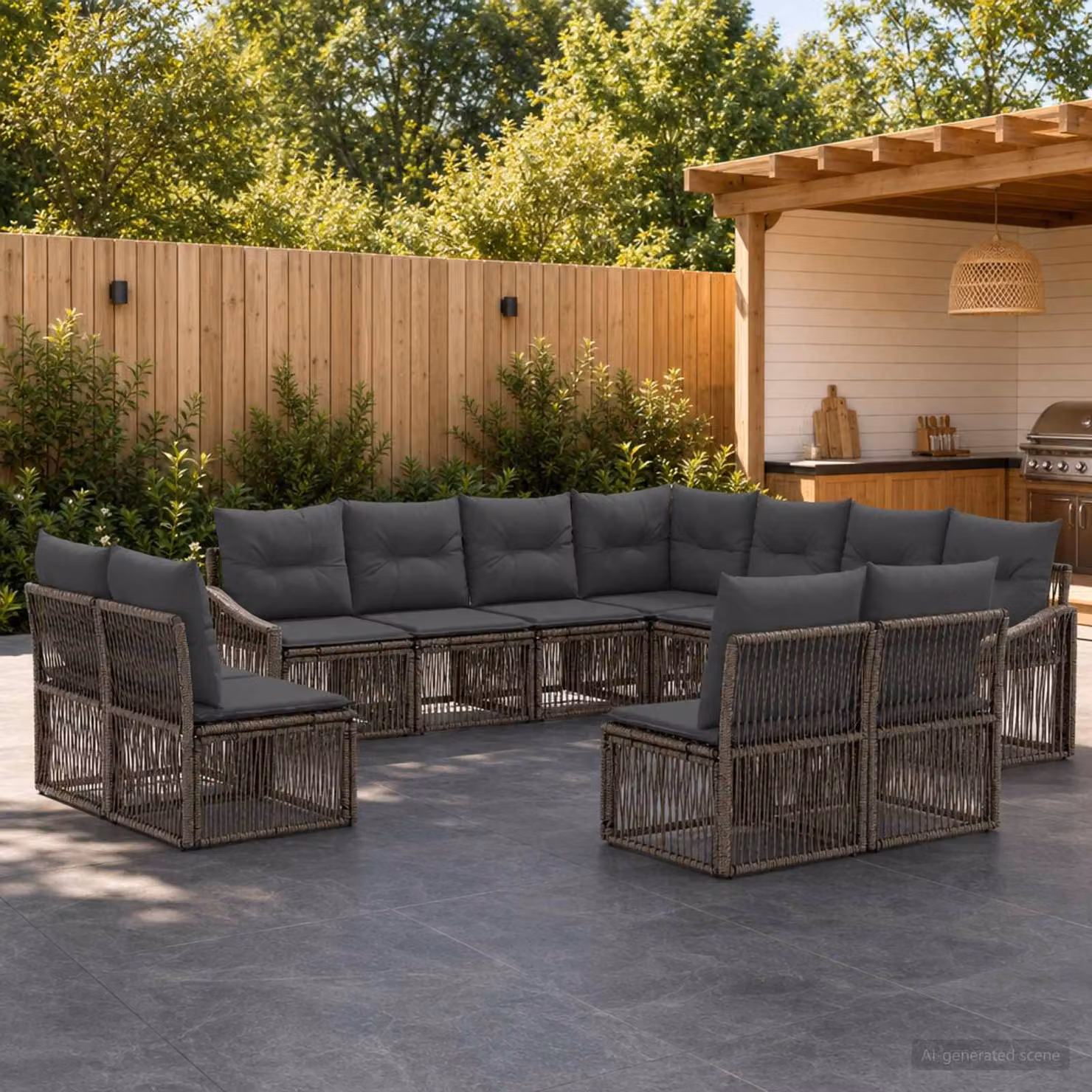 Set Divano da Giardino vidaXL 11 pz Grigio in Polyrattan con Struttura in Acciaio e Cuscini Imbottiti