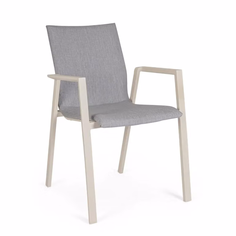 Set 4 sedie da giardino HARO in tessuto grigio chiaro e struttura in alluminio beige