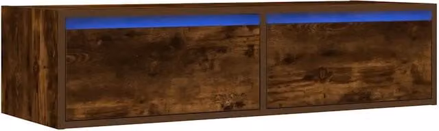 Mobile TV da parete moderno con illuminazione LED 100 x 35,5 x 25 cm salvaspazio decorativo in legno multistrato rovere fumo 02_0051331