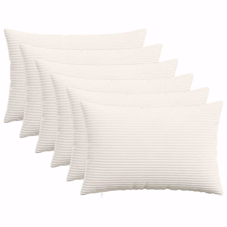 Set di 6 federe vidaXL HEERLEN in velluto a coste, colore crema, 50 x 80 cm