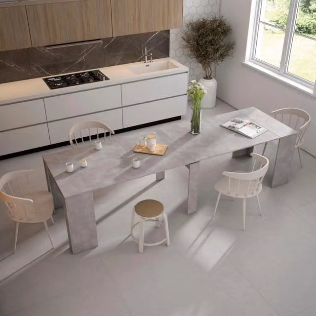 Consolle allungabile, 302x90x77cm, Per 14 persone, Tavolo da pranzo, grigio grigio cemento RF2636
