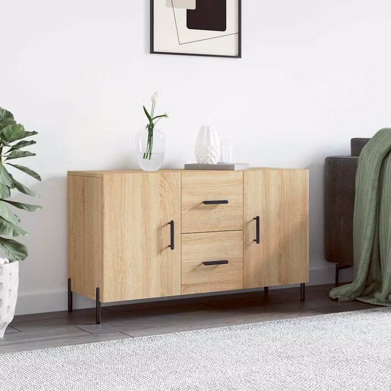 Credenza moderna vidaXL in legno multistrato color rovere, L: 100 cm, P: 36 cm, H: 60 cm