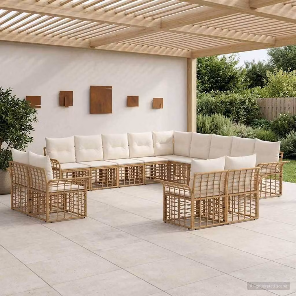Maison Exclusive - Set da esterno per divano, 13 pezzi. Tessuto in poliestere, naturale e color crema