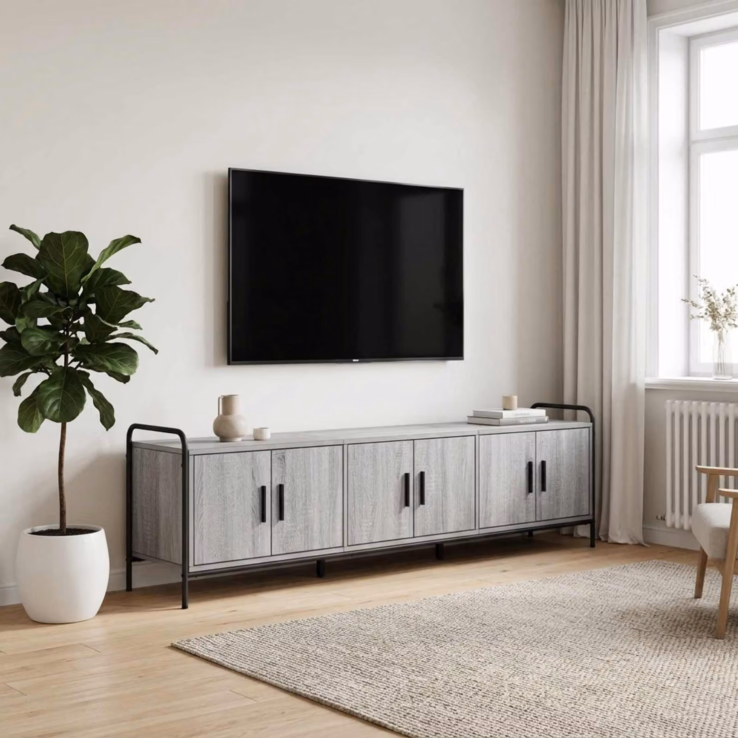 Mobile TV vidaXL moderno in legno e metallo grigio L 146 cm x P 33 cm x H 50 cm