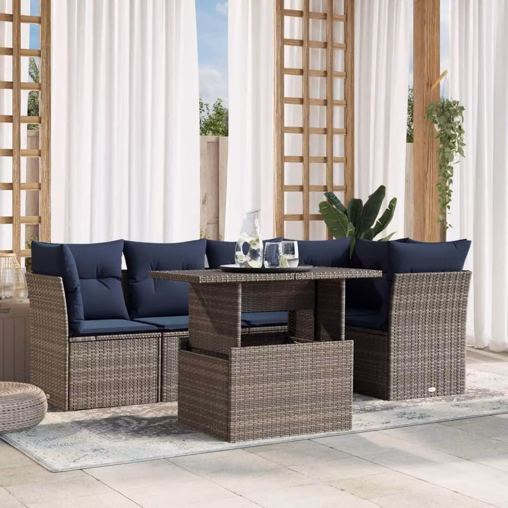 Maison Exclusive - Set di 6 divani da giardino con cuscini, grigio, polyrattan