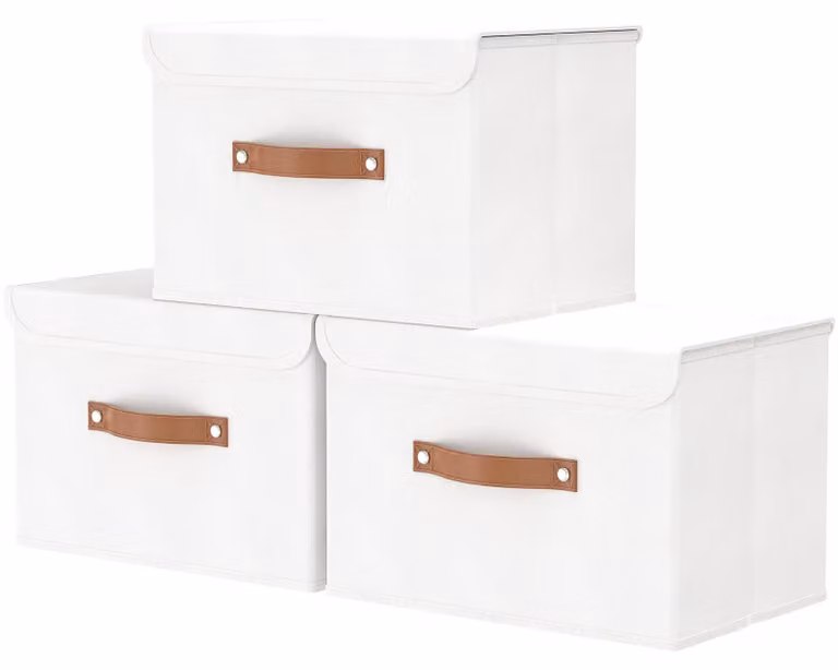 Contenitore con coperchio, 45x30x30 cm, bianco, confezione da 3, per abbigliamento