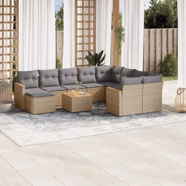 Set di Divani da Giardino VIDAXL in Polyrattan con Cuscini Beige, Design Moderno a L, 11 Pezzi
