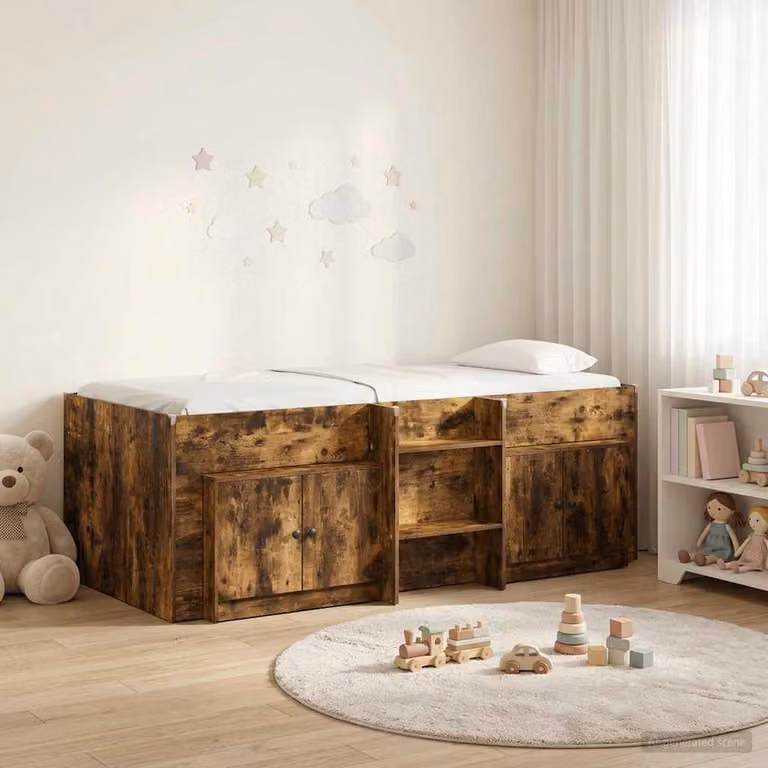 Maison Exclusive - Struttura letto a soppalco con armadio, realizzata in legno impiallacciato noce affumicato