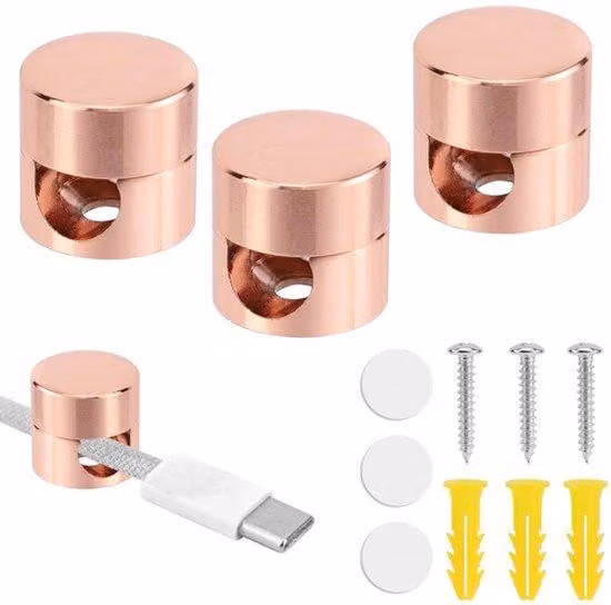 Organizzatori per cavi in alluminio, ideali per ufficio, scrivania e camera da letto, in color rosa oro, set da 3