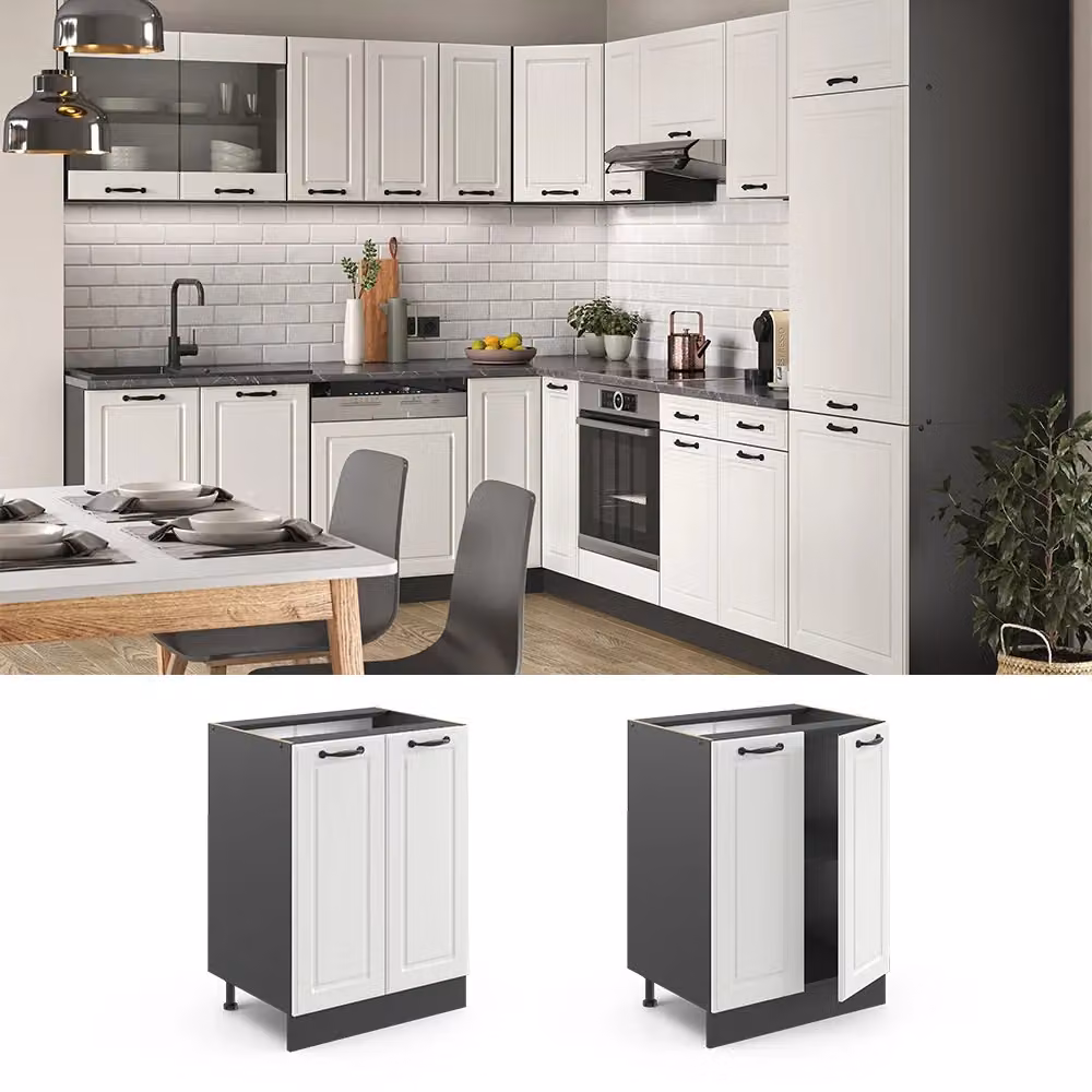 Mobiletto base cucina Vicco R-Line Bianco rustico/Antracite L: 60 cm – 2