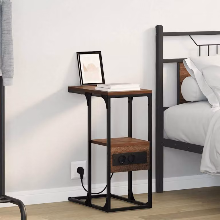 vidaXL Armadio da Notte in Legno e Metallo Stile Rustico Marrone L: 41,5 cm, P: 26 cm, H: 60,5 cm
