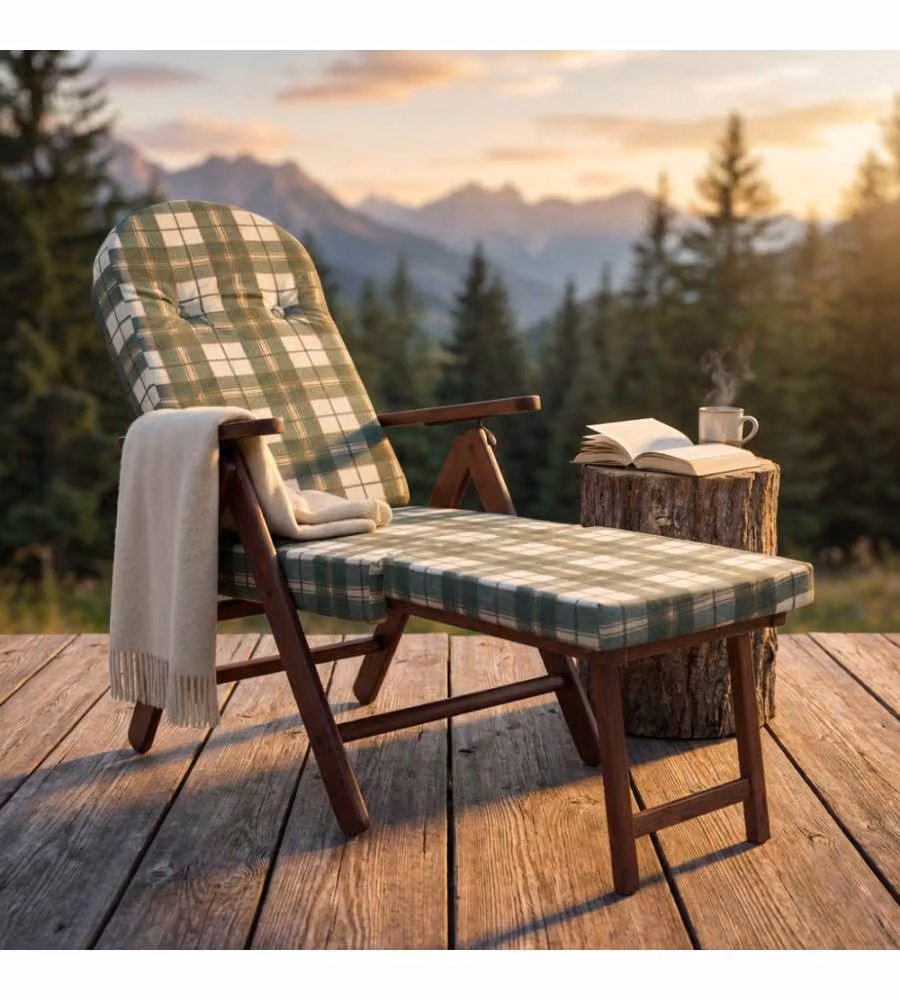 Cosma Poltrona Relax Verde con Cuscino e Prolunga in Legno Massello L: 84 cm, P: 60 cm
