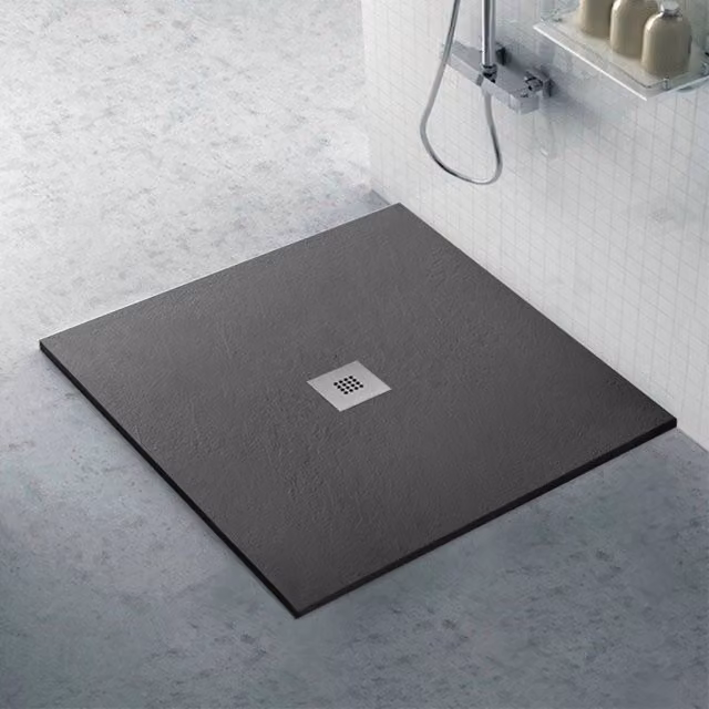 Piatto doccia quadrato Karen in resina effetto pietra antracite L/P: 90 x 90 cm